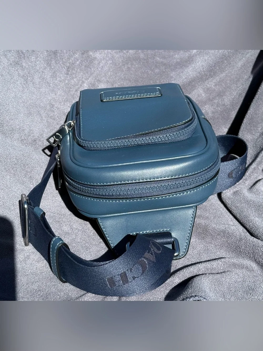 COACH Racer Sling Pack In Smooth Leather in Dark Denim Blue with Silver Hardware - Picture 4 of 14